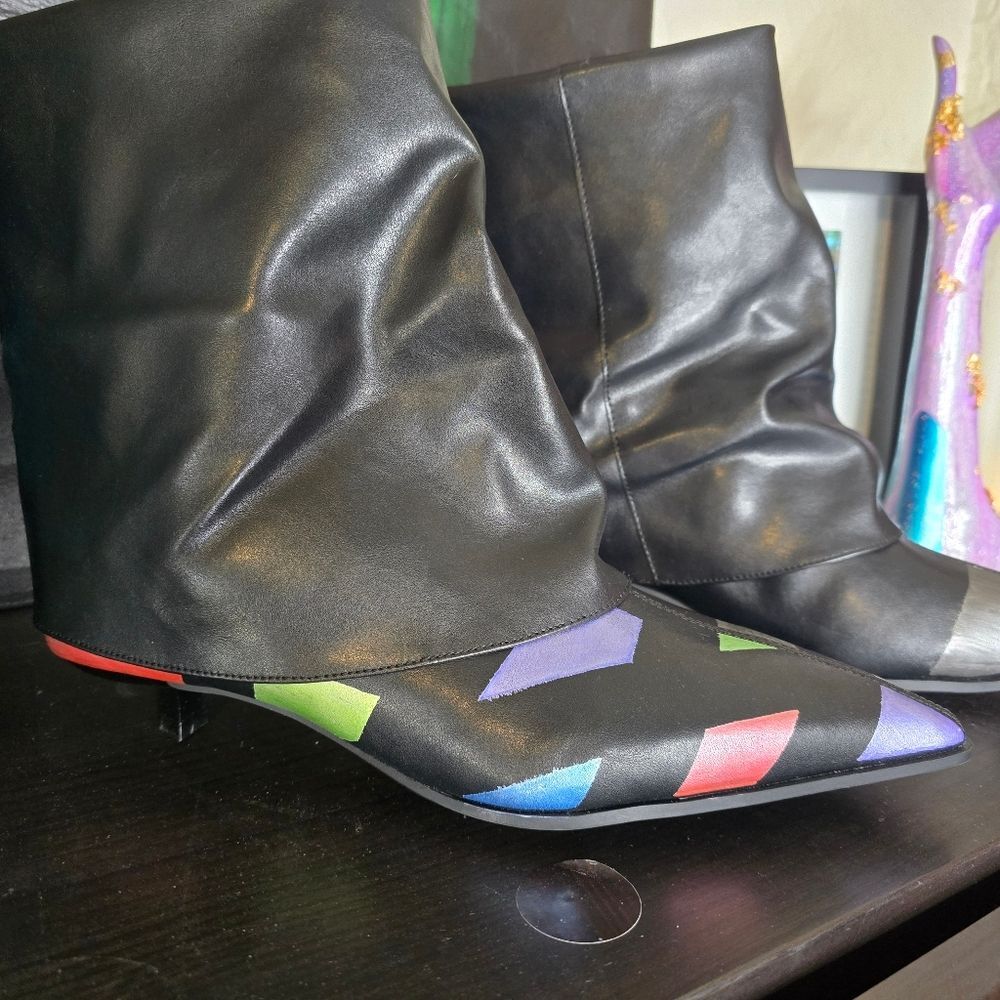 HANDCRAFTED Upcycled Abstract Ankle Boots HANDPAINTED Kitten Heel Slouch Booties - Picture 5 of 16